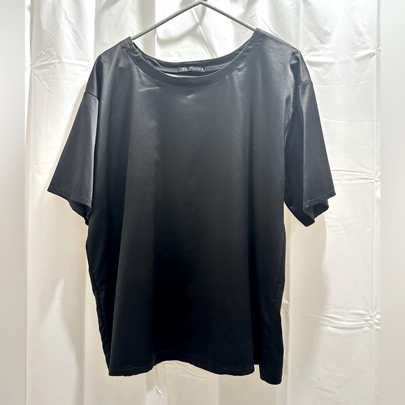 Zara Black Satin T-Shirt - Picture 1 of 3